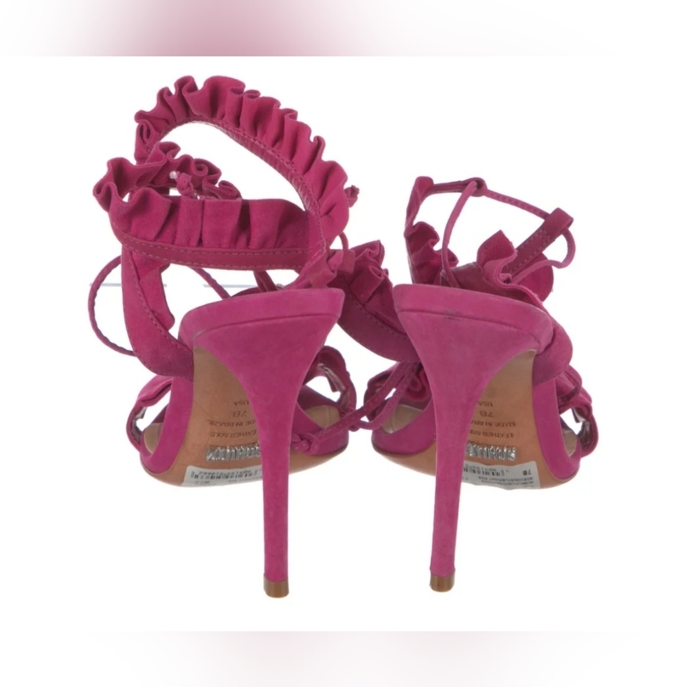 🎀Clearance🎀 Schutz PINK Suede Ruffle Embellishment Sandals Heels 4" Heels - Picture 3 of 6